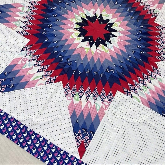 Handmade Texas Lone Star Patchwork Cotton Queen size Quilt Top/Topper - Picture 2 of 3